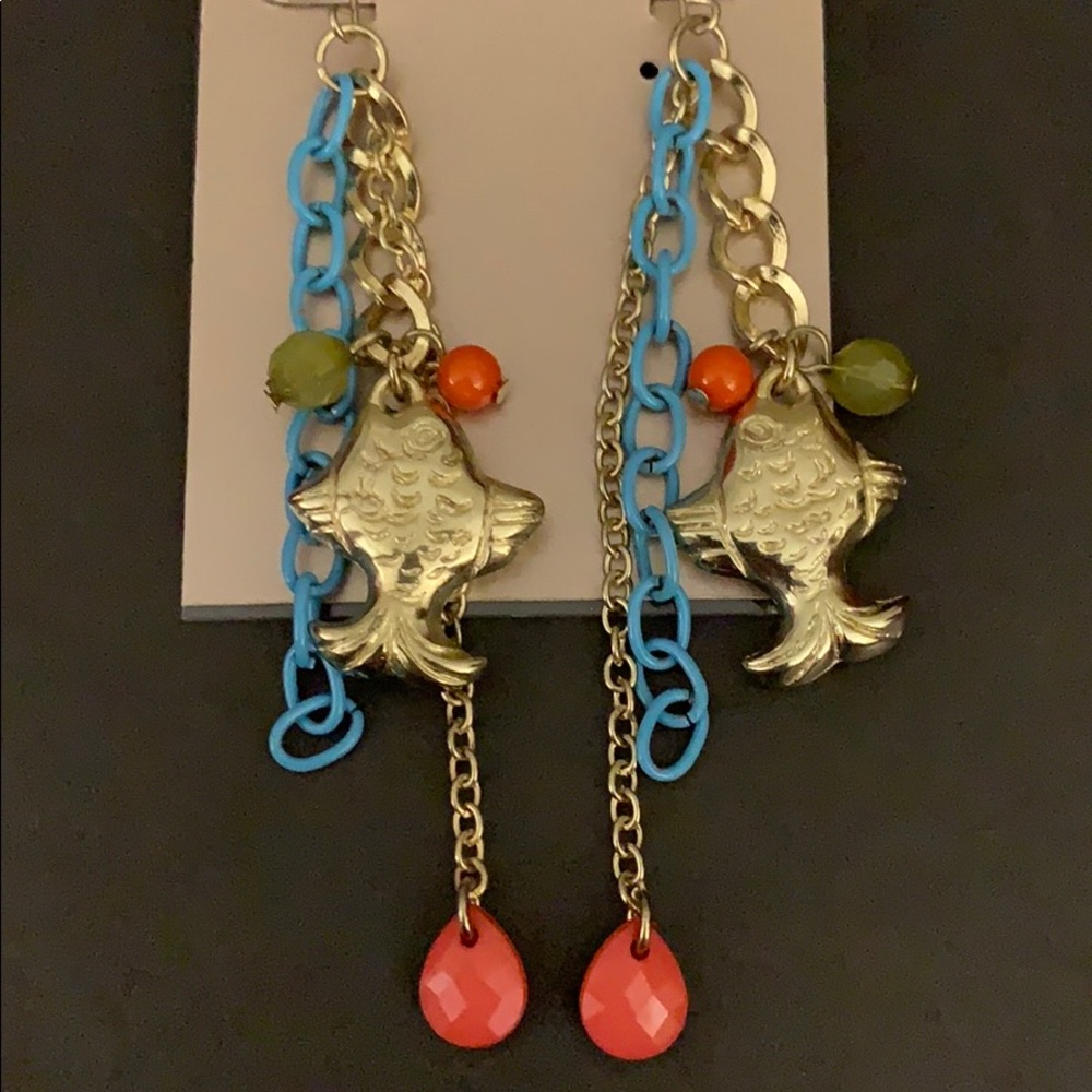 Eclectic Gold and Blue Dangle Earrings with Charms